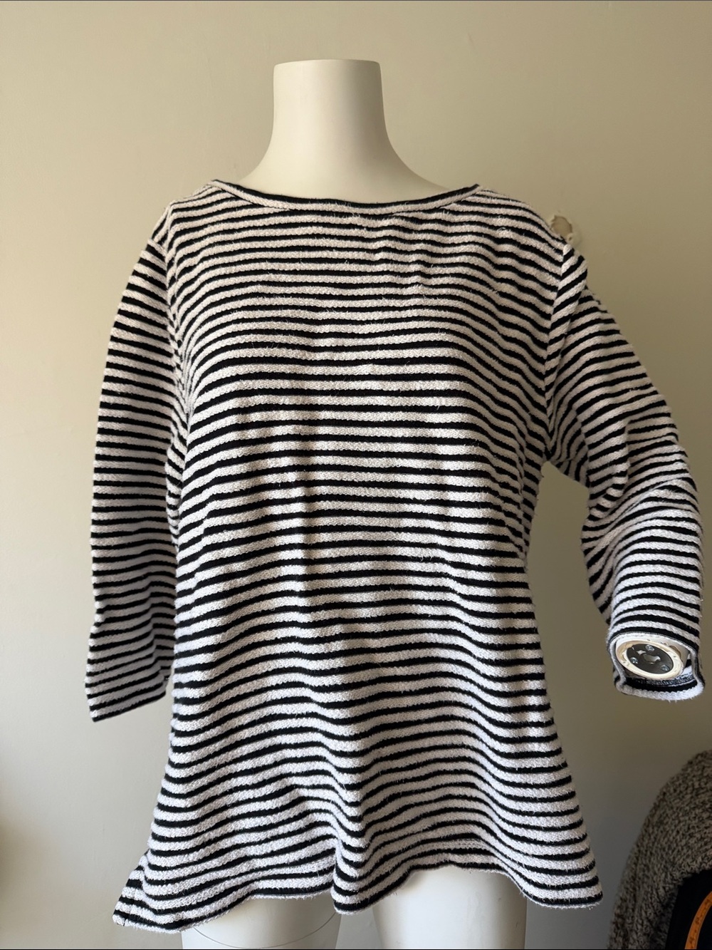 LOFT Black and White Striped Boatneck Sweater